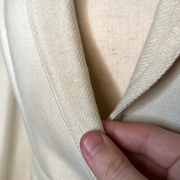 1980s Wool Ivory Minimalist Corporate Wedding Event Cropped Blazer Skirt Set S - Picture 5 of 9